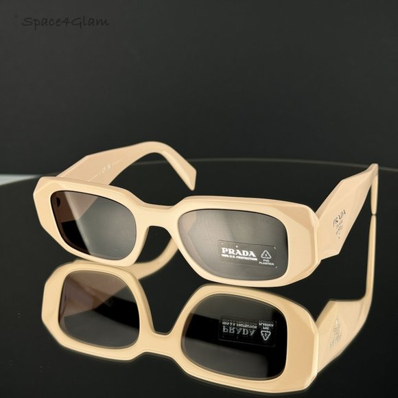 Prada PR17WS VYJ6X1 Sunglasses Powder Beige Brown Rectangle Unisex - Picture 6 of 12